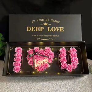 🌹 Luxury Rose Box with LED Lights & 🐰 Love Tag LED Light – Perfect Gift 🎁