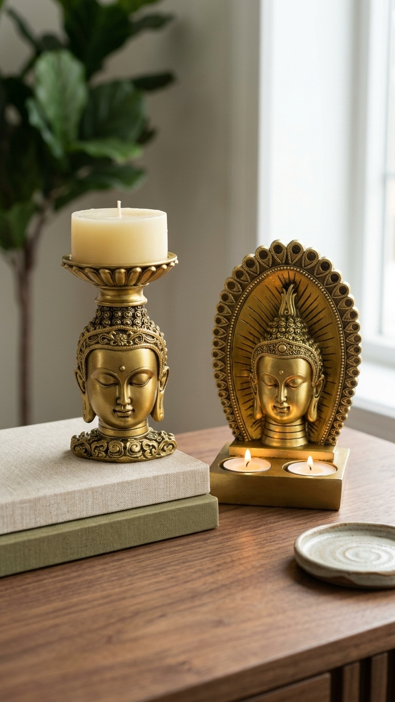 Golden Buddha Candle Holder Set (Pair) – Spiritual Luxury Home Décor 🕉️✨ - Image 5