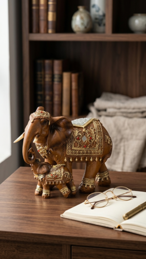 Royal Elephant Showpiece – Brown & White | Luxury Home Décor (8x10 Inches) 🐘✨