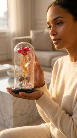 💎 LED Rose Dome with Couple Figurine – Romantic Gift 🎁🌹✨