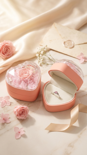 💎 Heart Shape Rose (Real preserved Rose) Ring Box – Romantic Gift 🎁🌹💍