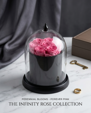 7 Premium Preserved Pink Rose Bouquet – Luxury Glass Dome